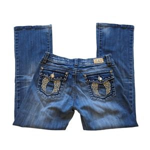 LA Idol Embellished Angel Wing Flap Pocket Straight Jeans Size 9